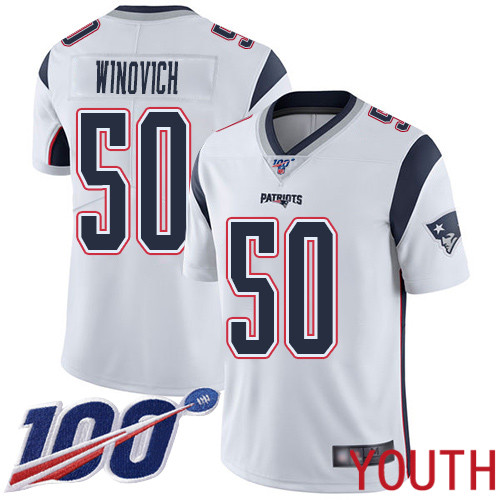 New England Patriots Football #50 100th Season Limited White Youth Chase Winovich Road NFL Jersey